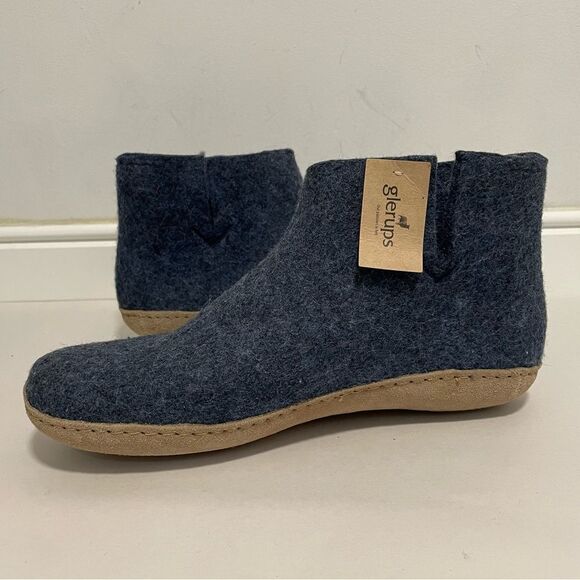Glerups Wool Boots Sleepers Leather Sole Size 39 in Denim NEW - Picture 1 of 10
